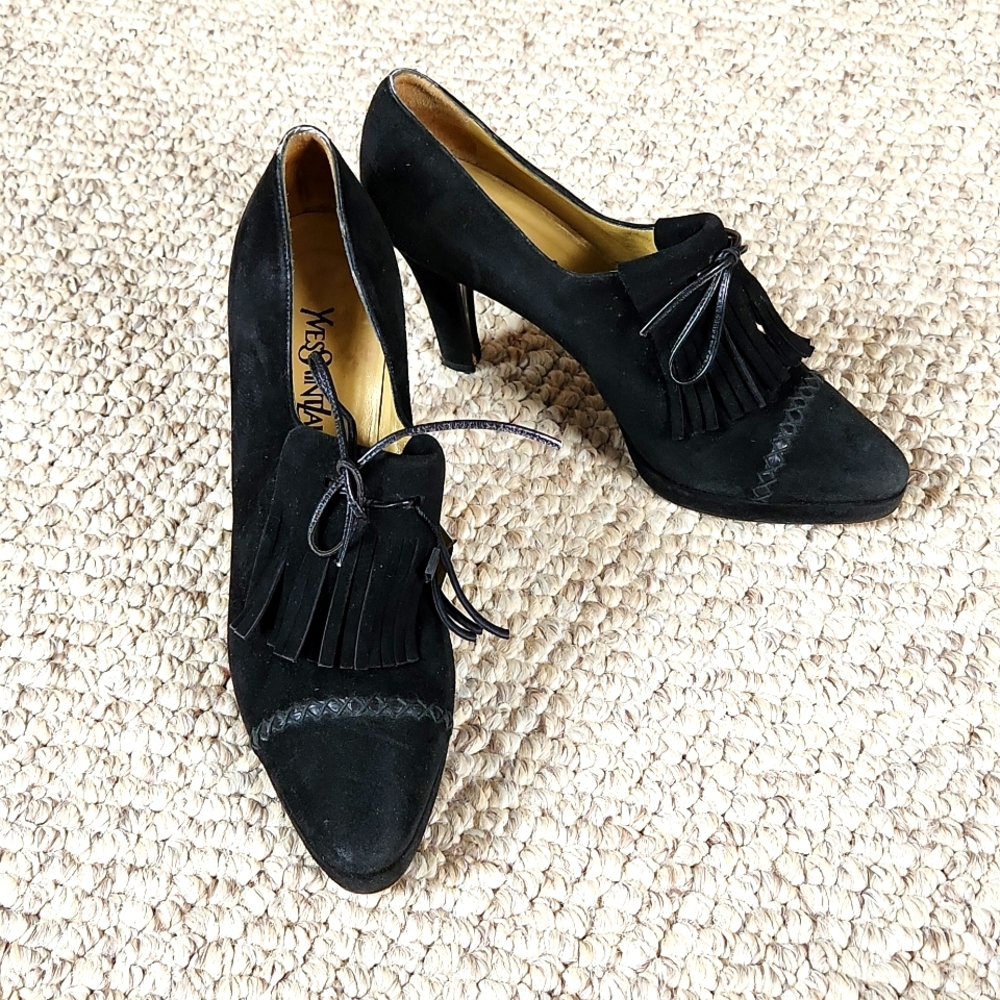 YSL heels, 7 1/2  black suede, Yves St. Laurent